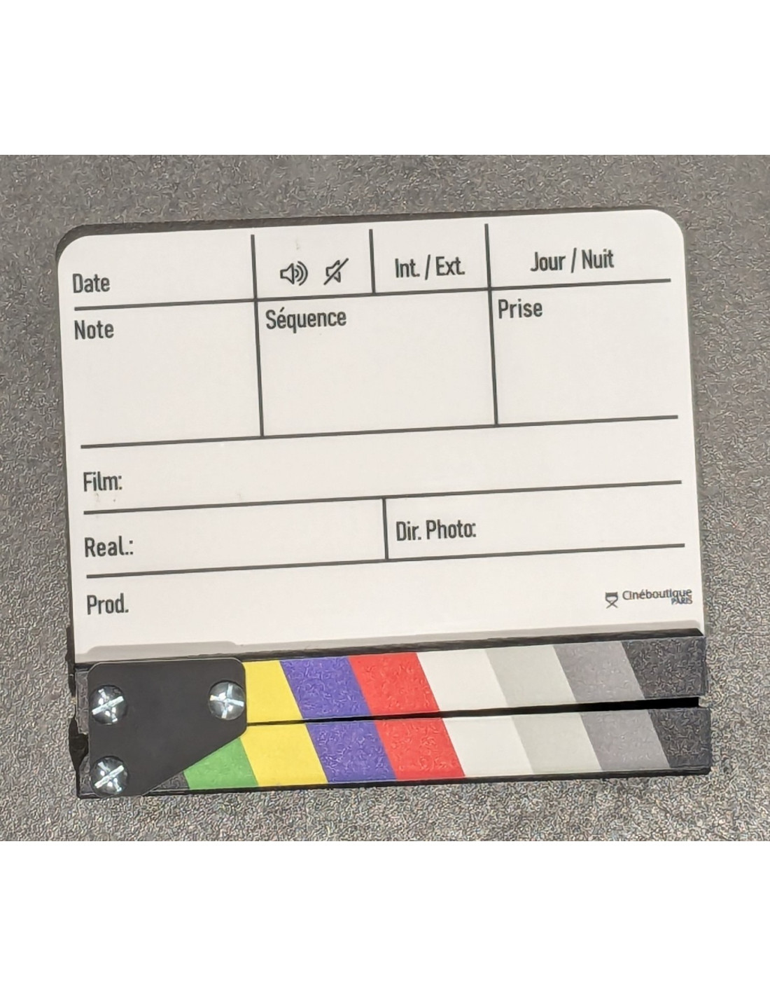 Clap Blanc Petit modèle Gravé avec charte de couleurs - 200 x 150 mm