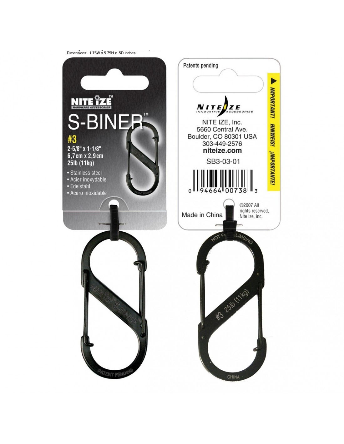 Mousqueton S-BINER N°3 NOIR