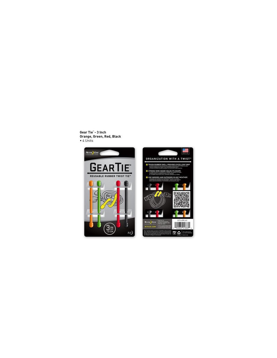 GEAR TIE Nite Ize 7.6cm (blister 4pc) 3"
