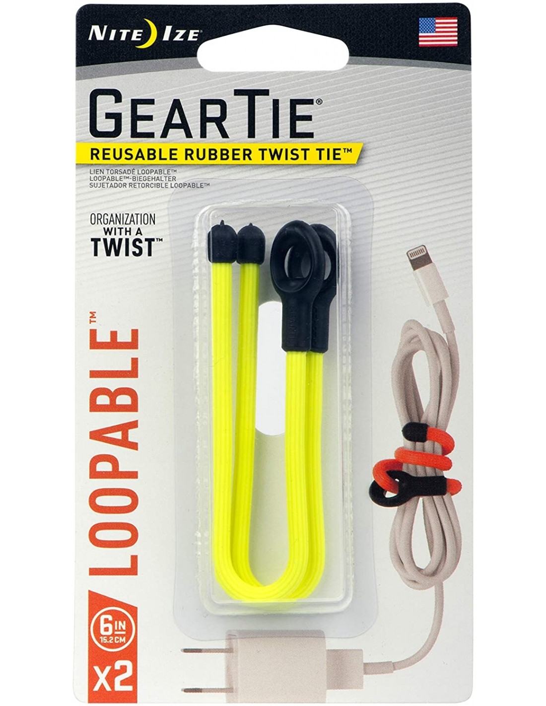NITE IZE - GEAR TIE 6" (15.2cm) - PACK X2 - JAUNE